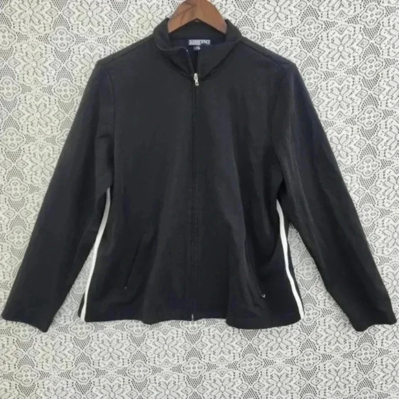Lands' End Full Zip Mock Neck Polyester Women's Athletic Sweatshirt L Black - Picture 1 of 7